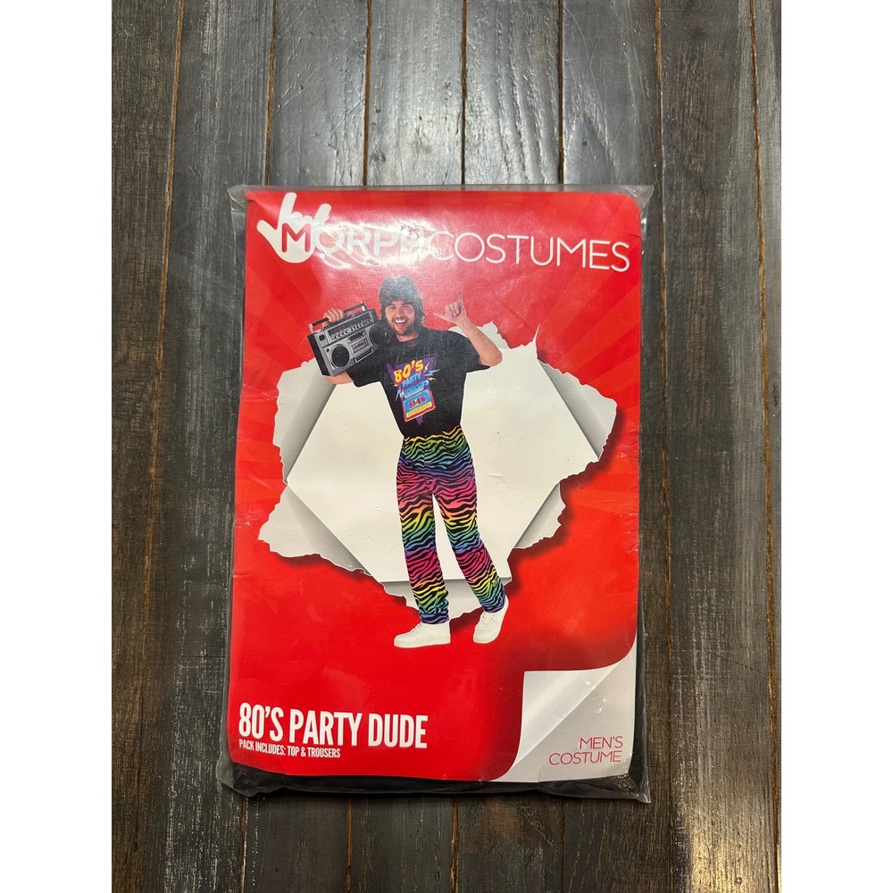 Morph Costumes 80s Party Dude Men Retro Costume Set Black Rainbow Zebra XXL